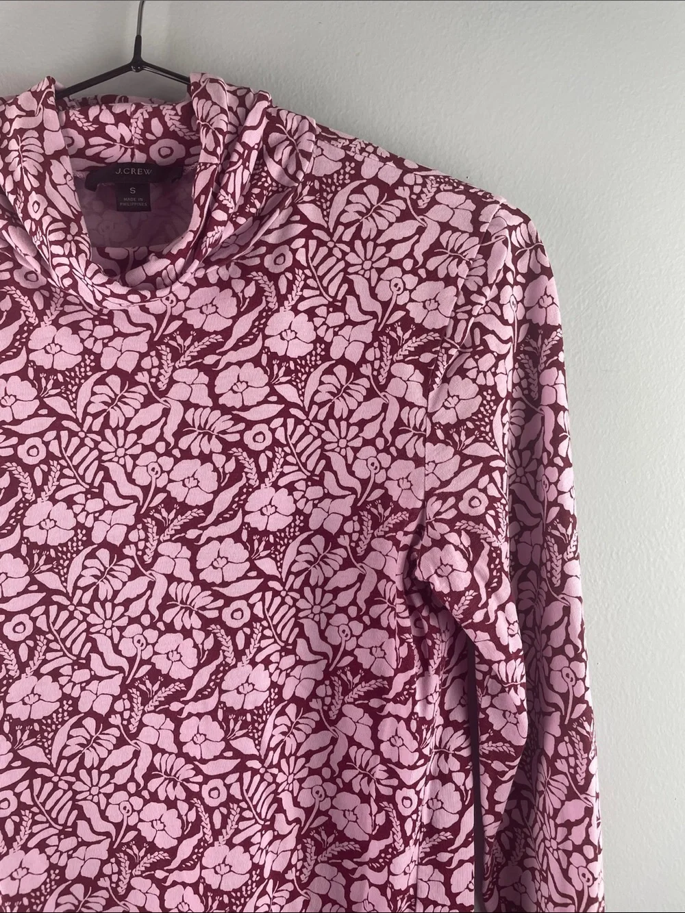 J. Crew Floral Pink and Burgundy Long Sleeve Turtleneck Size S